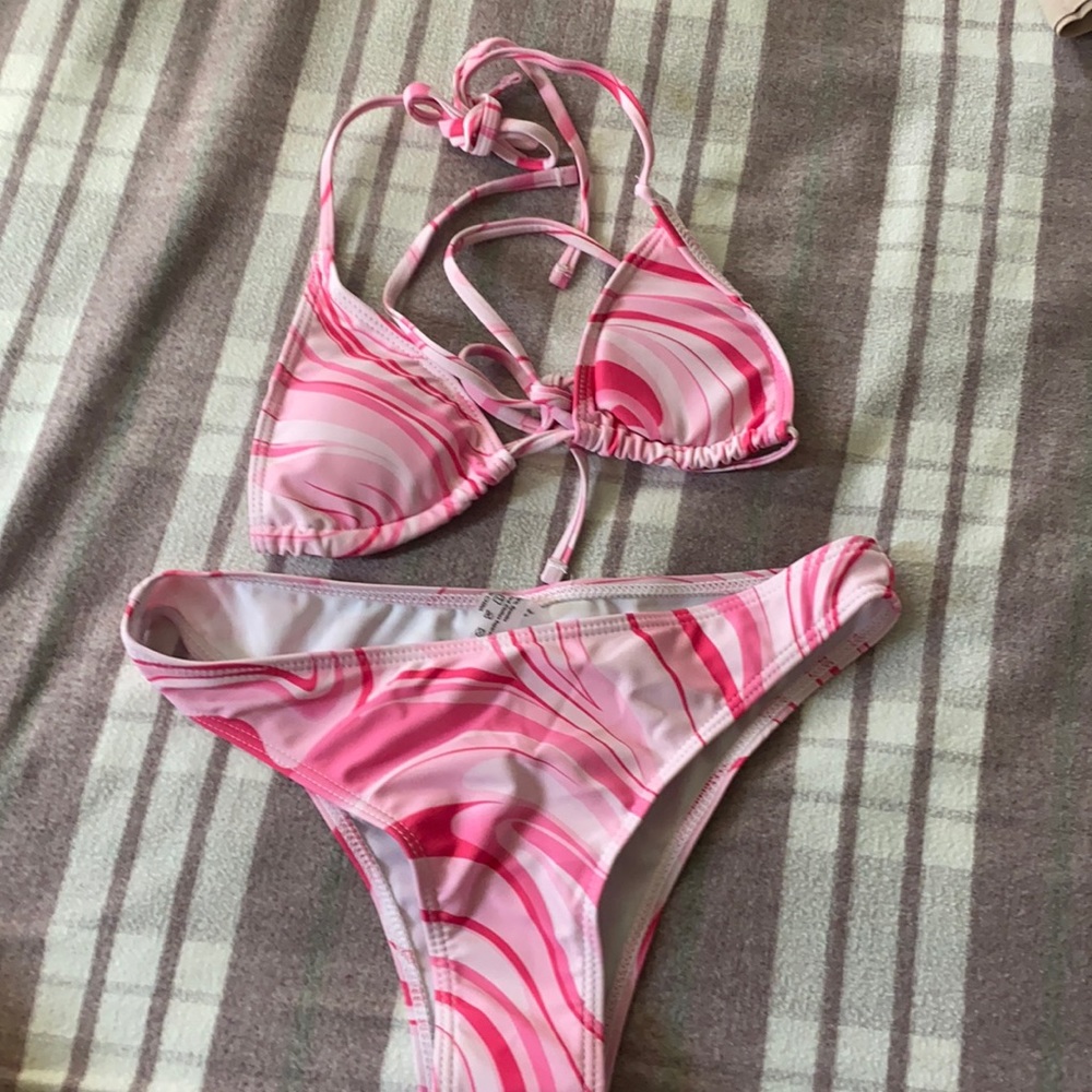 Two piece hot pink bikini